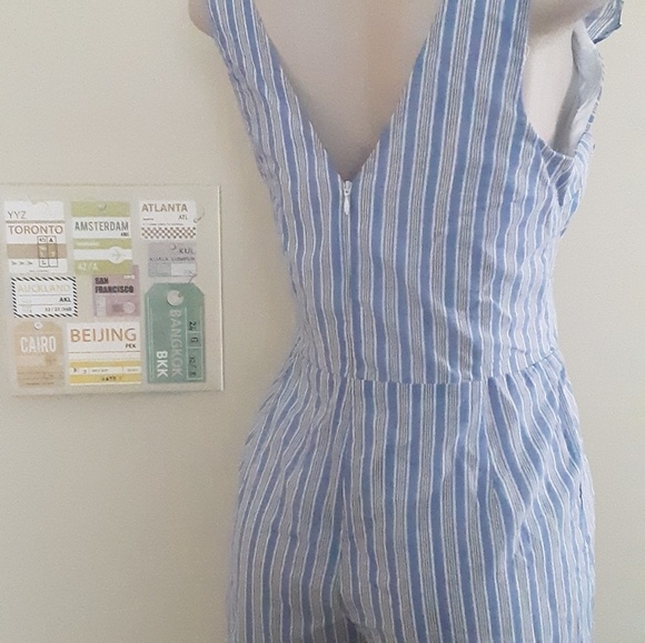 Blue White Striped Romper Medium - Picture 5 of 6